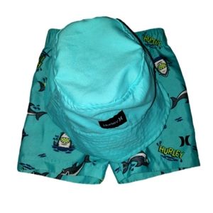 Hurley Shark Swim trunks w/ matching Bucket Hat 2T